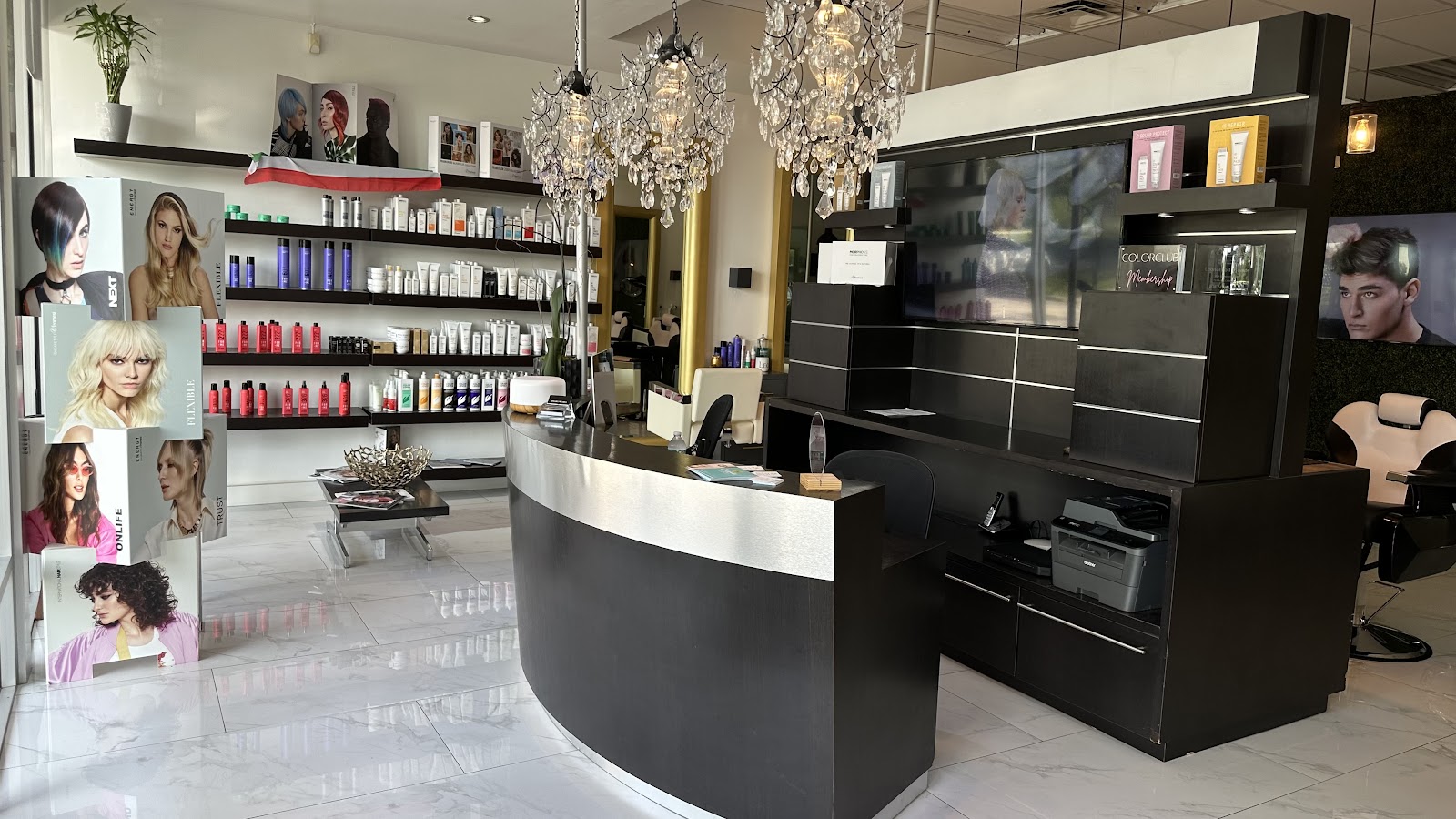 Leonardo Trigueros Salon & Spa reception and retail wall in Davie, Florida